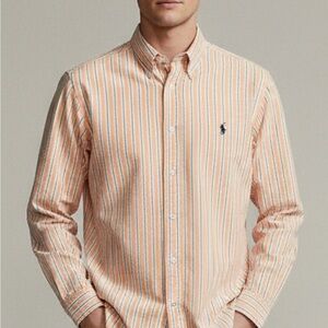 Ralph Lauren Men's Striped Orange and White Shirt